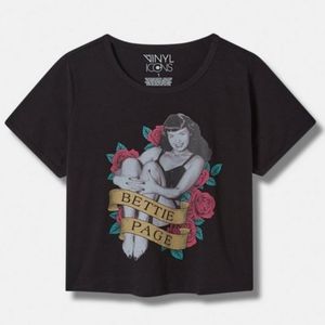 NWT Torrid Vinyl Icons 6X Bettie Page Relaxed Fit Ringer Crop Tee-Black Sz6(30W)